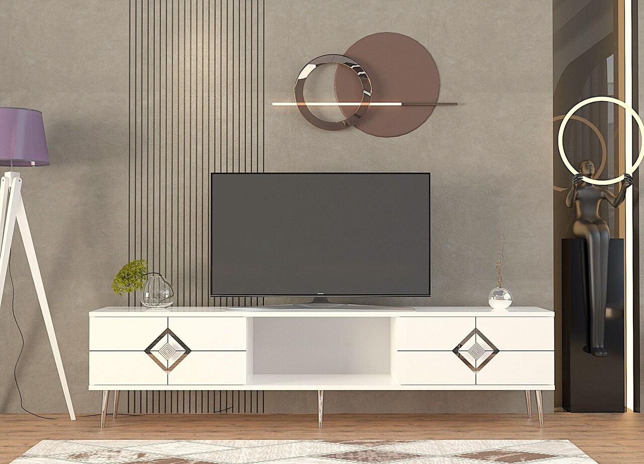 Comoda TV, Hanah Home, Robber, 150x40.6x29.6 cm, Alb / Argintiu - imagine 7